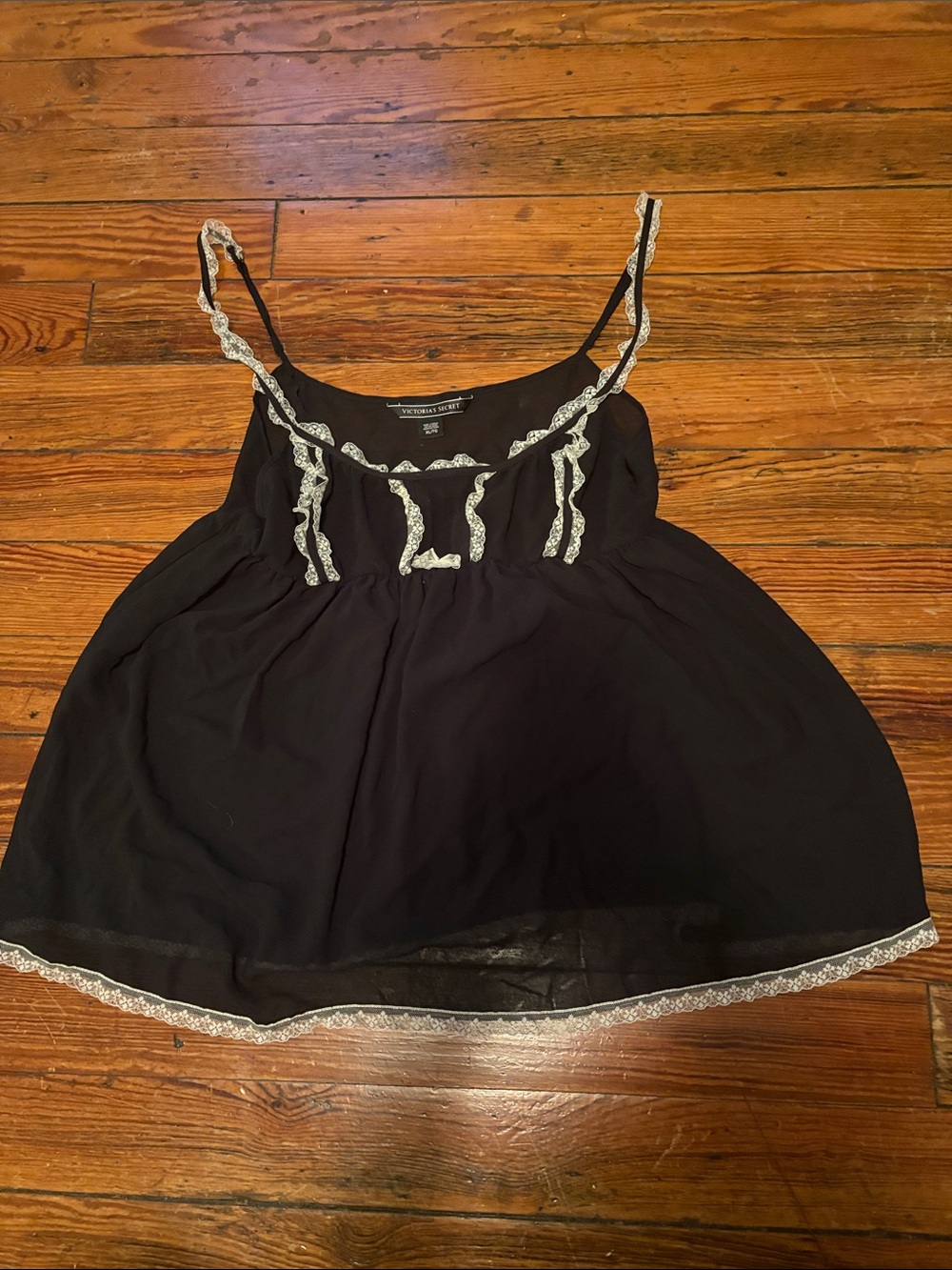 Victoria's Secret Sheer Black Camisole with White Lace Trim